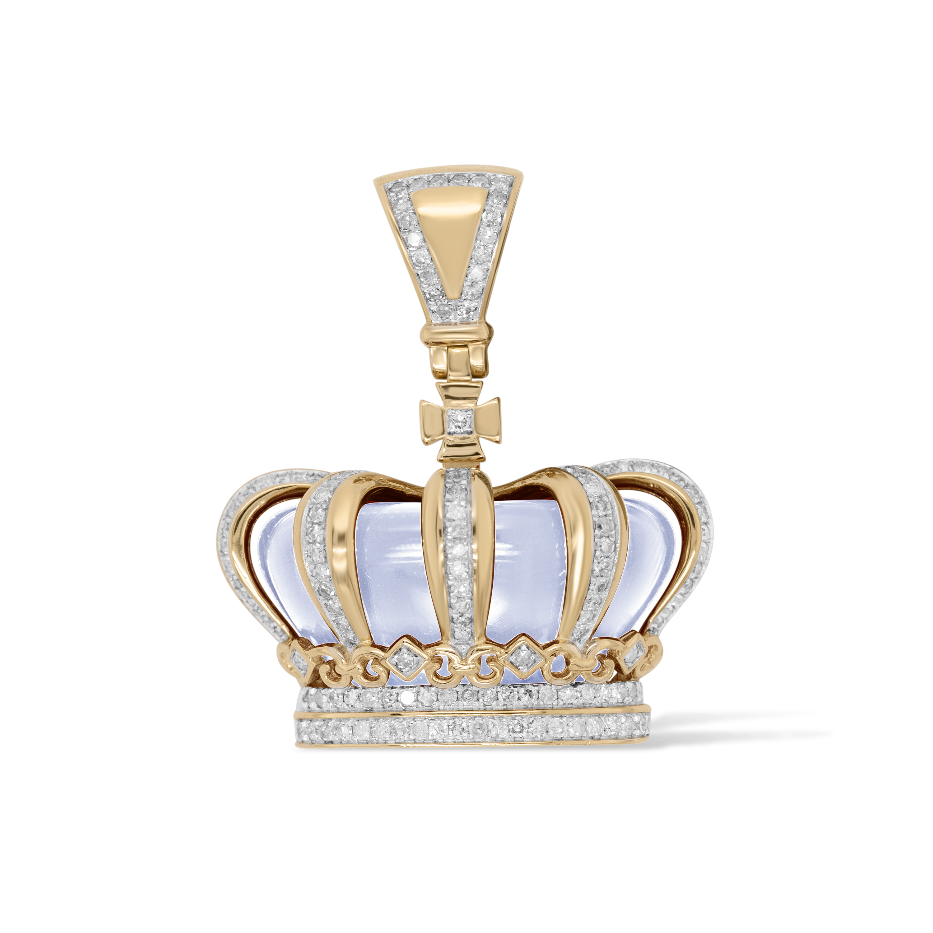 Diamond Crown with  White Enamel Pendant 0.65 ct. 10K Yellow Gold